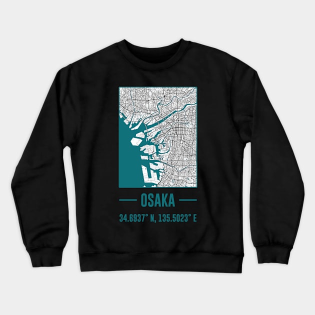 osaka Minimalist city Map, osaka DIY city Map Crewneck Sweatshirt by happy6fox